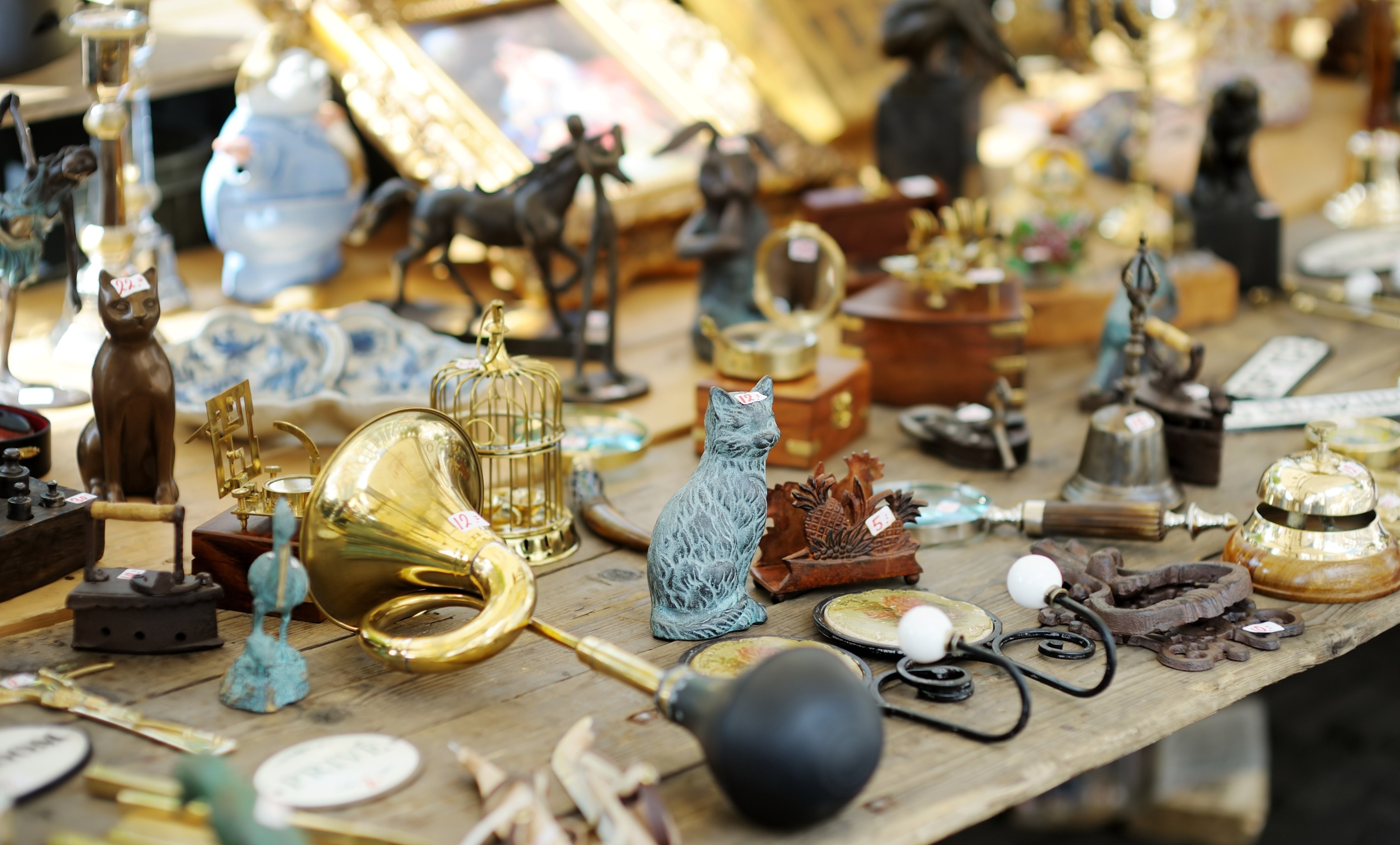Assorted utensils and decorations sold on a flea market in Amsterdam