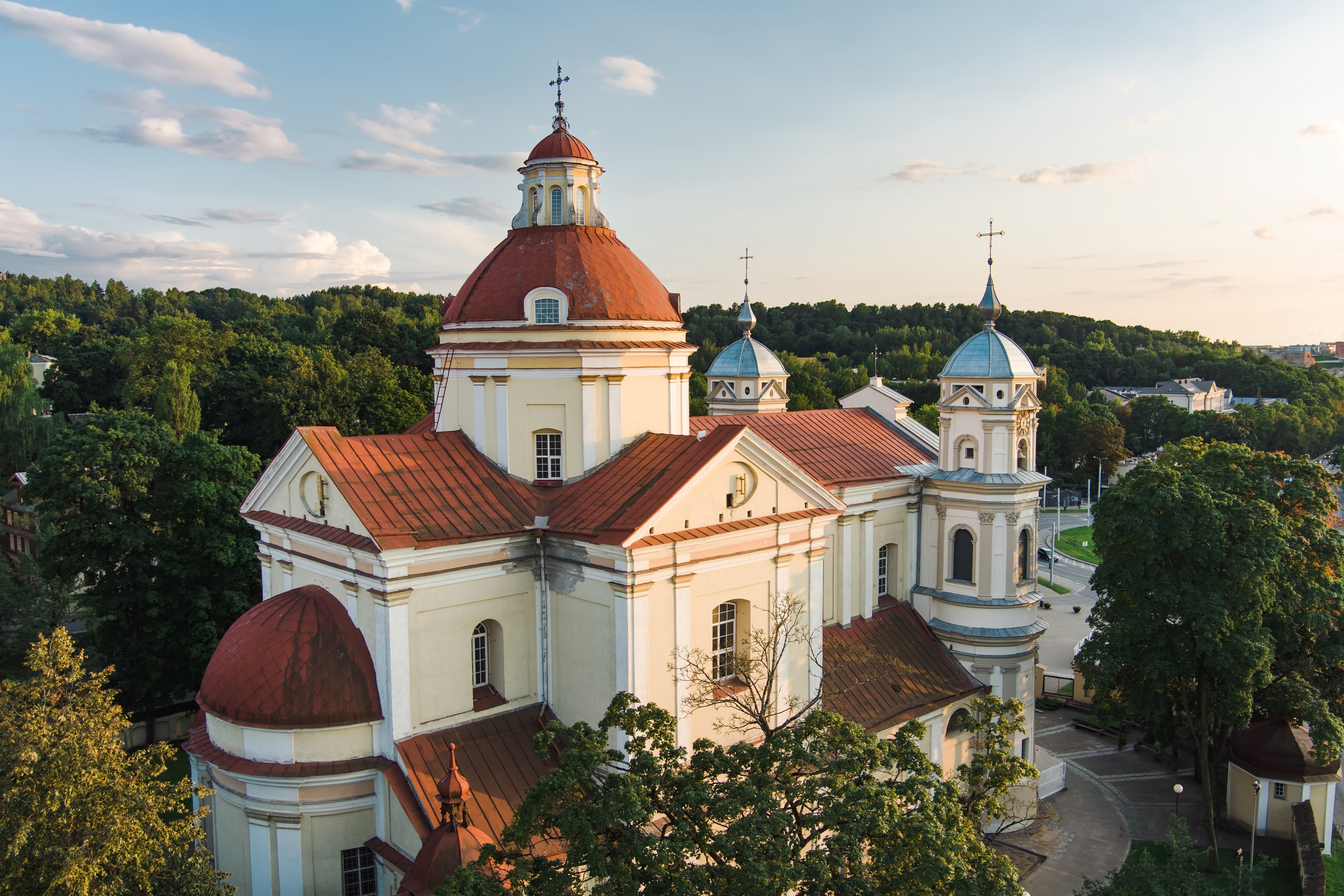 Aerial view of the Church of St. Peter and St. Paul, located in Antakalnis district in Vilnius